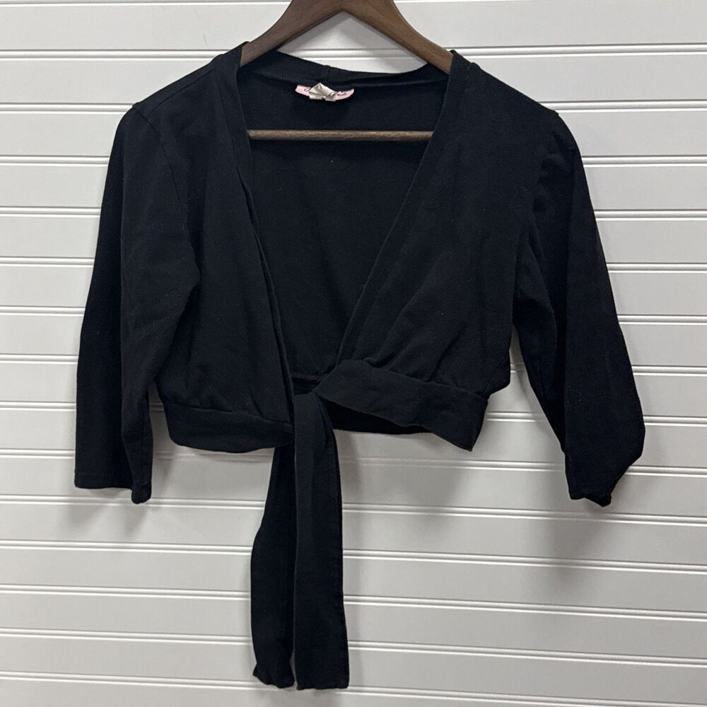 Heart of Haute Black Cropped Tie Cardigan Sweater Womens XL Retro Pinup